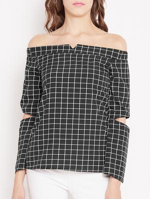 sleeve cutout detail grid pattern top - 15613555 - Standard Image - 1