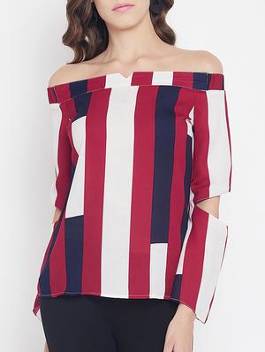 sleeve cutout detail striped top - 15613556 - Standard Image - 1