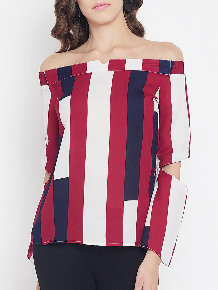 sleeve cutout detail striped top - 15613556 - Zoom Image - 1