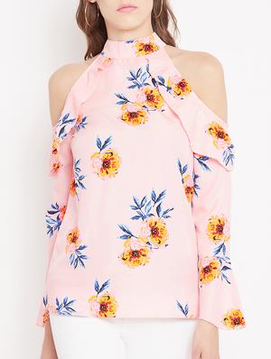 ruffled detail cold shoulder top - 15613559 - Standard Image - 1