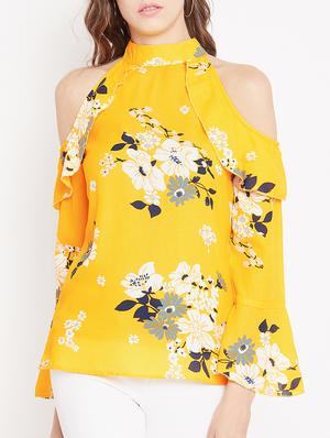 ruffled detail cold shoulder top - 15613560 - Standard Image - 1