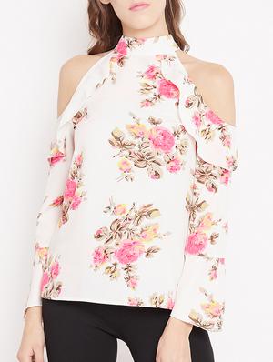 ruffled detail cold shoulder top - 15613561 - Standard Image - 1