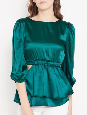 elasticated waist cut out detail top - 15613562 - Standard Image - 1