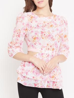 elasticated waist cut out detail top - 15613563 - Standard Image - 1