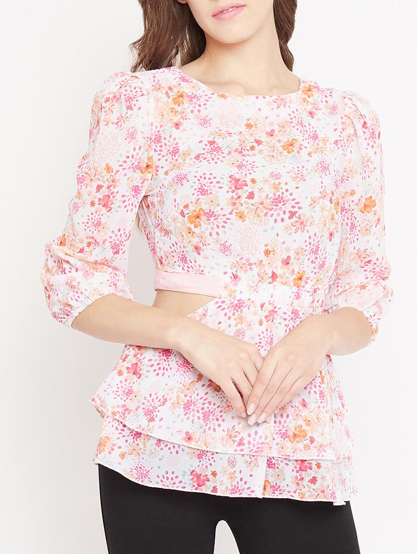 elasticated waist cut out detail top - 15613563 - Zoom Image - 1