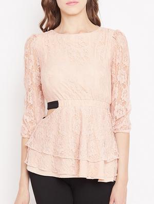 elasticated waist cut out detail top - 15613564 - Standard Image - 1