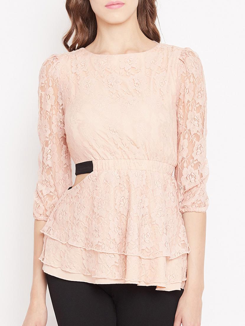 elasticated waist cut out detail top - 15613564 - Zoom Image - 1