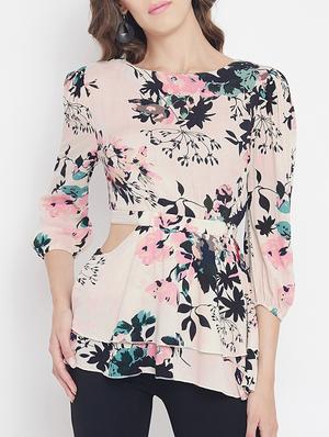 elasticated waist cut out detail top - 15613565 - Standard Image - 1