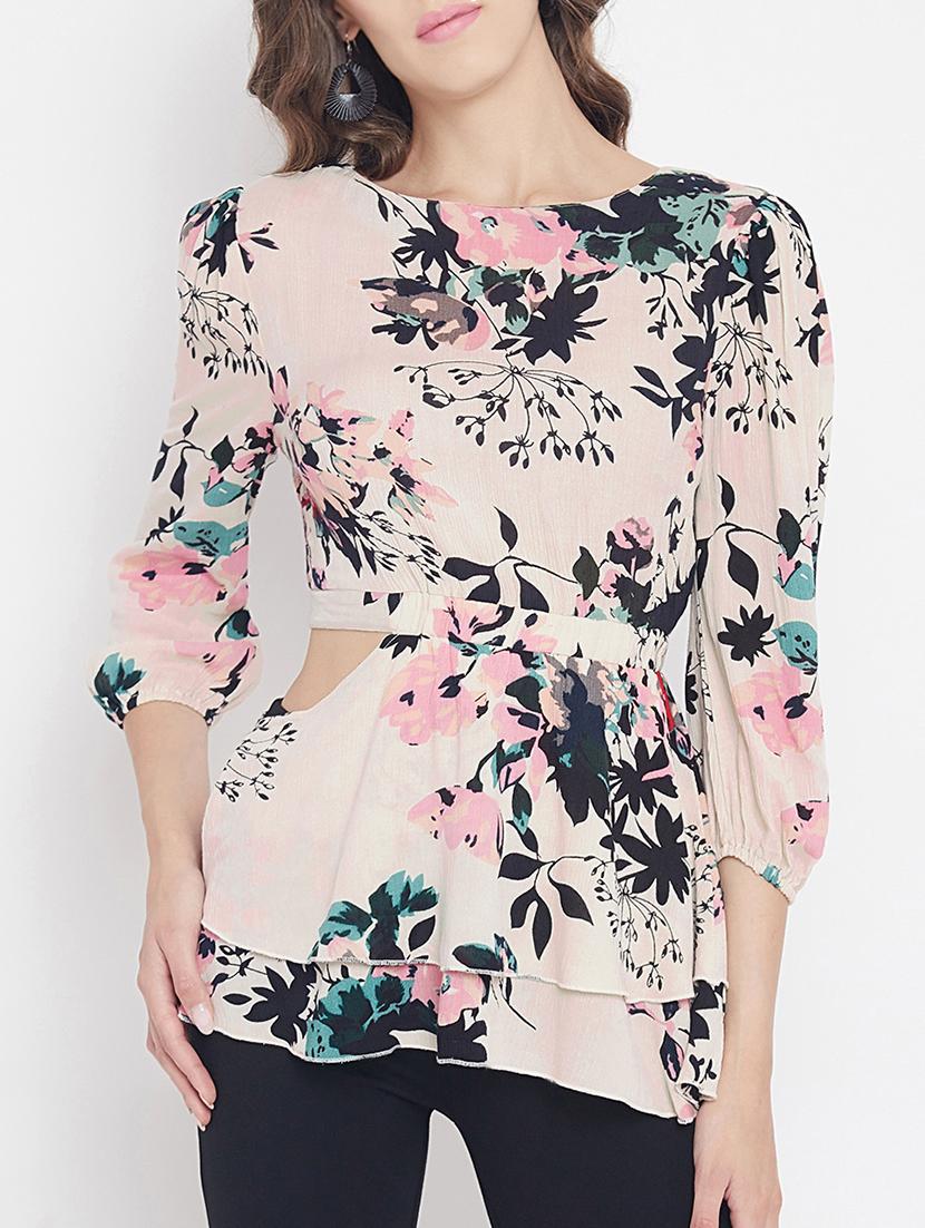 elasticated waist cut out detail top - 15613565 - Zoom Image - 1