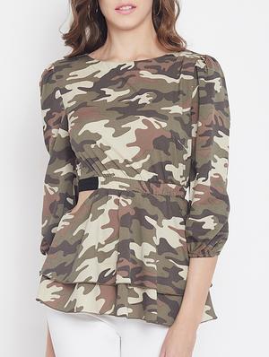 camouflage print cut out detail top - 15613566 - Standard Image - 1