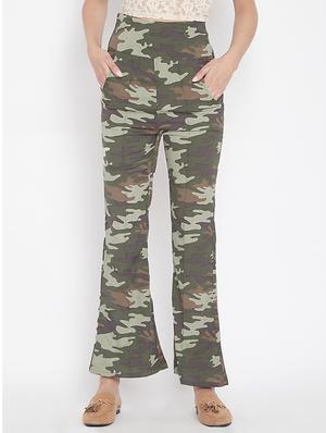 high rise flared hem camouflage print trouser - 15613585 - Standard Image - 1
