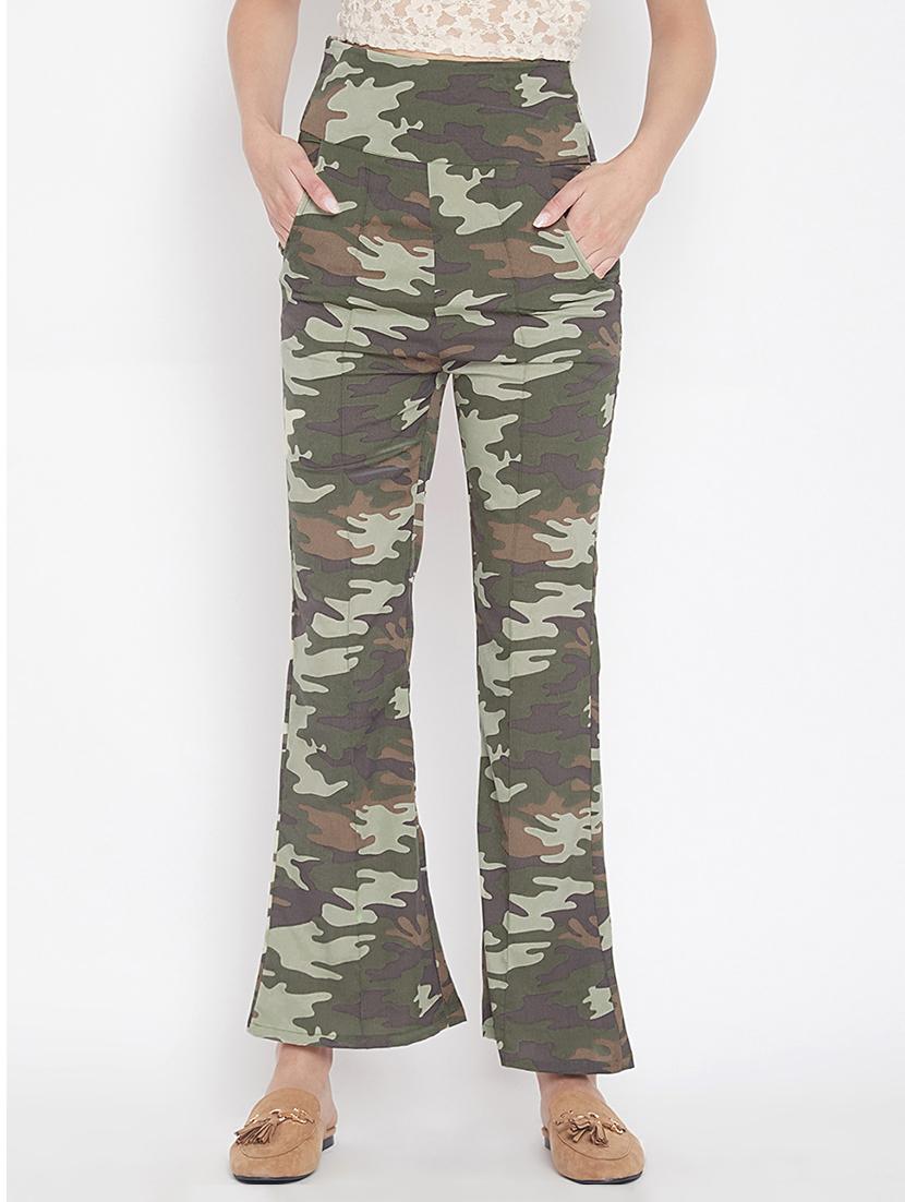 high rise flared hem camouflage print trouser - 15613585 - Zoom Image - 1