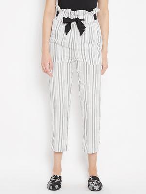 paperbag waist striped crop pant - 15613587 - Standard Image - 1