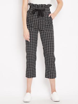 paperbag waist grid pattern crop pant - 15613591 - Standard Image - 1
