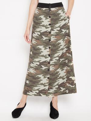 camouflage print button detail skirt - 15613592 - Standard Image - 1