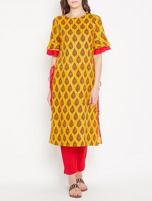Straight printed kurta with tassels - 15613595 - Standard Image - 1
