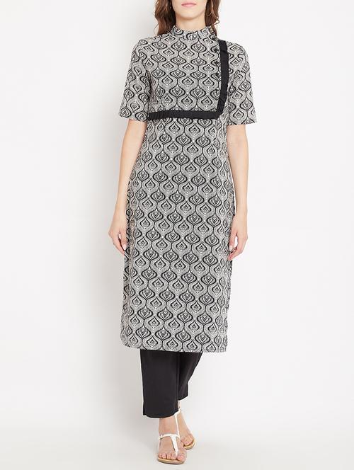 frilled detail printed straight kurta - 15613596 - Standard Image - 1