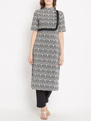 Frilled detail Printed straight kurta - 15613596 - Standard Image - 1