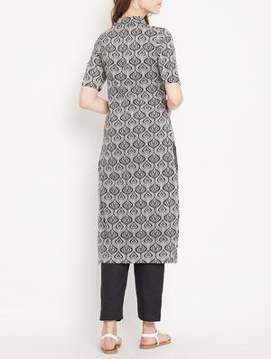 frilled detail printed straight kurta - 15613596 - Standard Image - 3