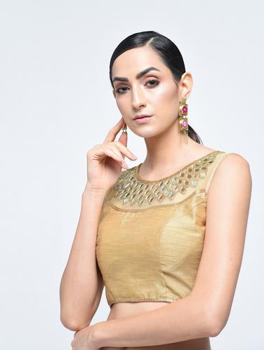Mirror work blouse with drawstring - 15613770 - Very Small Image - 1