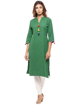 Straight pom pom solid kurta - 15614205 - Standard Image - 1