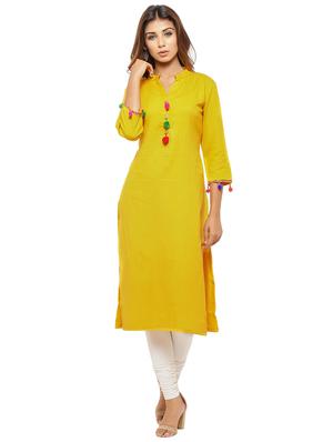 Straight pom pom solid kurta - 15614206 - Standard Image - 1
