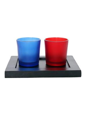 Hand Crafted Glass Votives with wooden Tray - 15614331 - Standard Image - 1