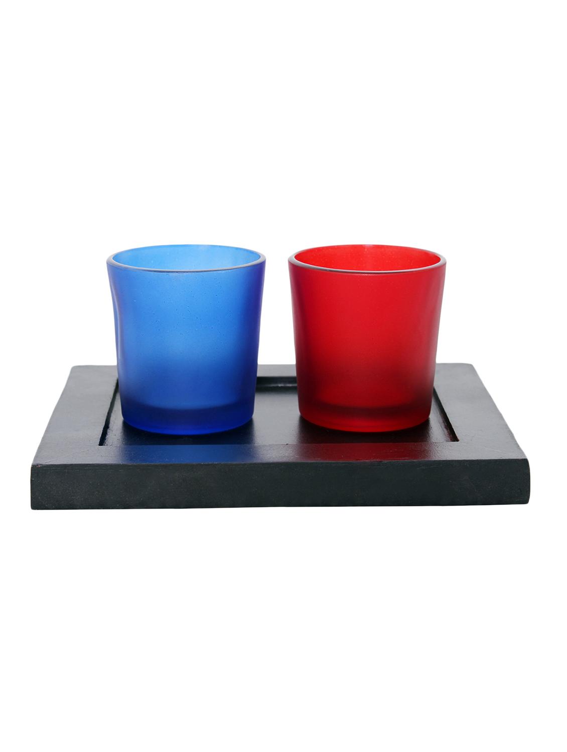 Hand Crafted Glass Votives with wooden Tray - 15614331 - Zoom Image - 1