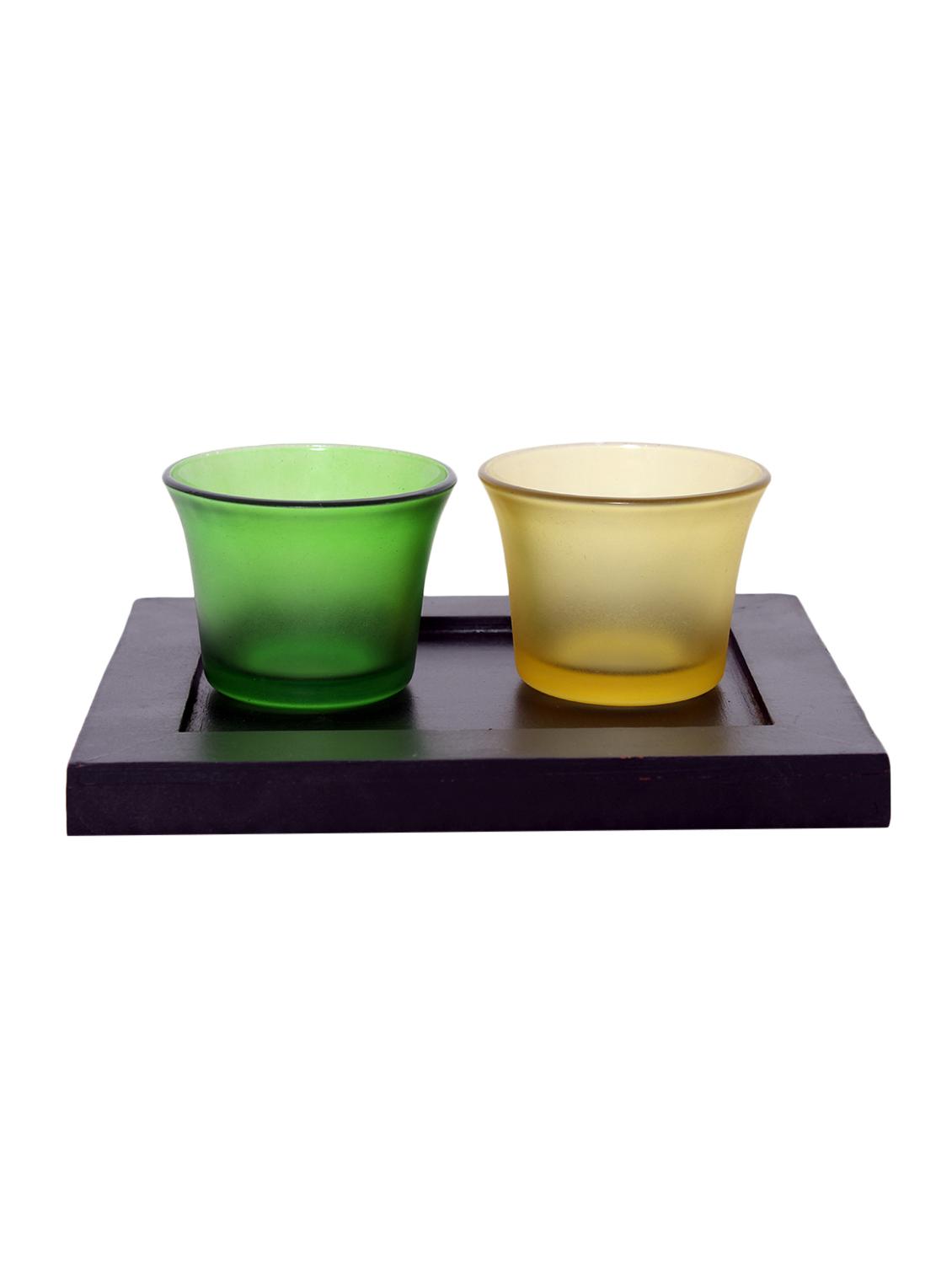 Hand Crafted Glass Votives with wooden Tray - 15614333 - Zoom Image - 1