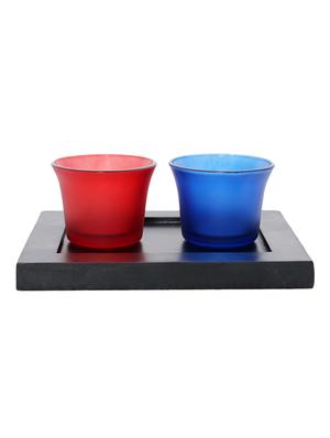 Hand Crafted Glass Votives with wooden Tray - 15614334 - Standard Image - 1