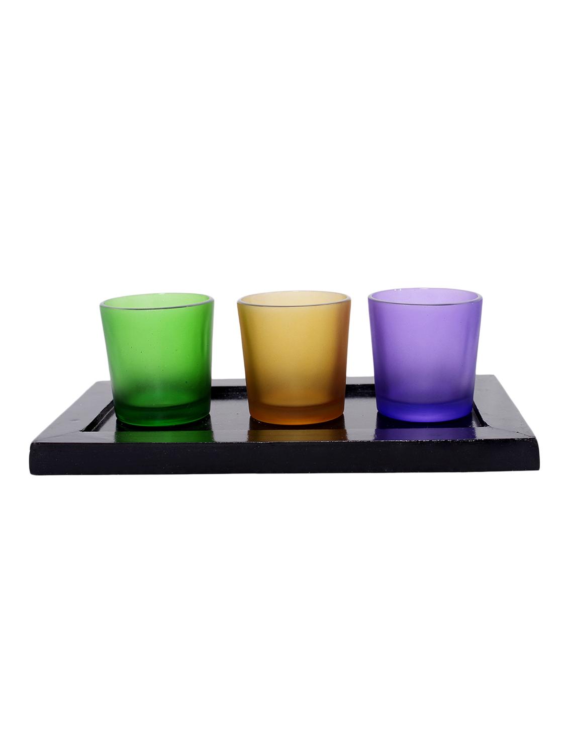 Hand Crafted Glass Votives with wooden Tray - 15614335 - Zoom Image - 1