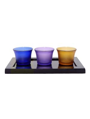 Hand Crafted Glass Votives with wooden Tray - 15614340 - Standard Image - 1