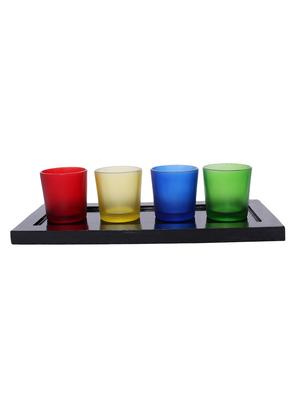 Hand Crafted Glass Votives with wooden Tray - 15614341 - Standard Image - 1