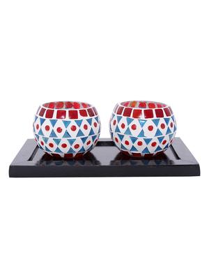 Hand Crafted Glass Votives with wooden Tray - 15614343 - Standard Image - 1