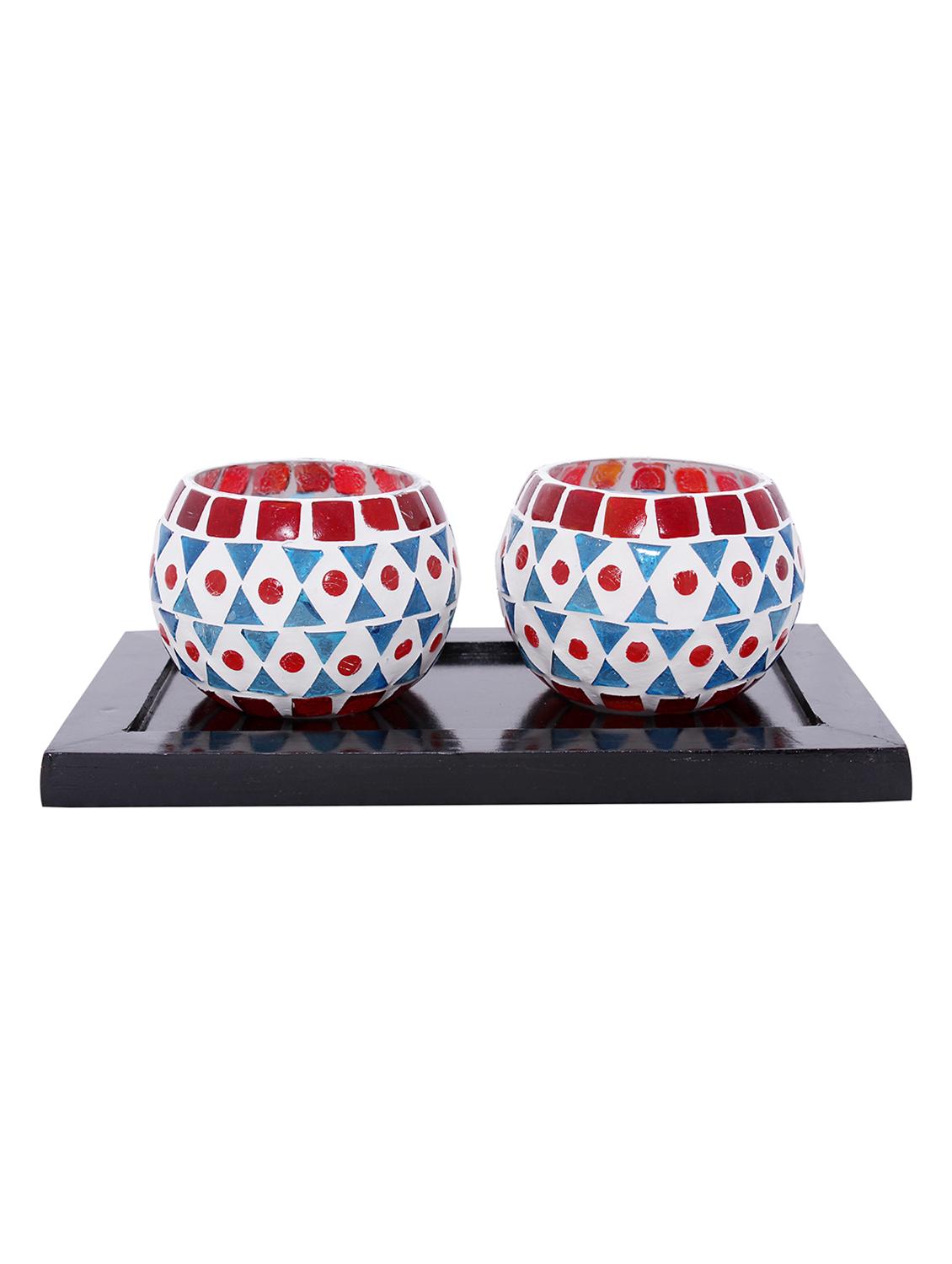 Hand Crafted Glass Votives with wooden Tray - 15614343 - Zoom Image - 1