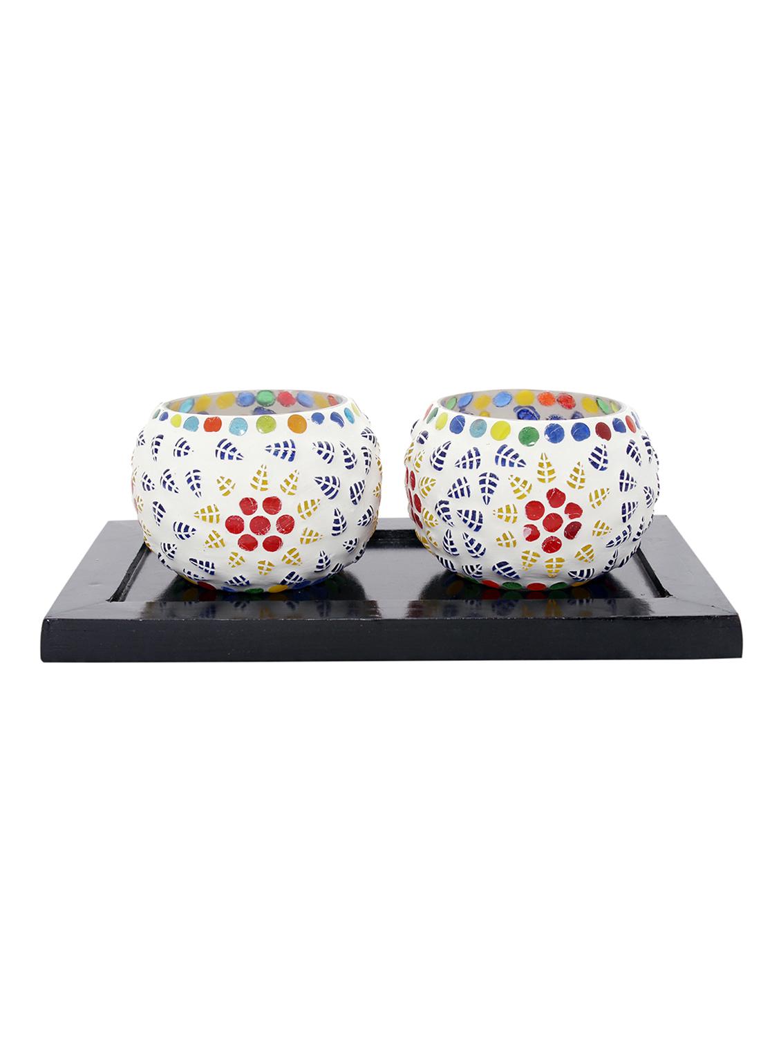 Hand Crafted Glass Votives with wooden Tray - 15614344 - Zoom Image - 1