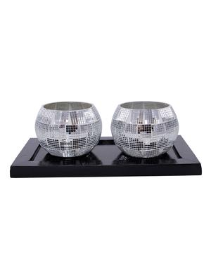 Hand Crafted Glass Votives with wooden Tray - 15614346 - Standard Image - 1