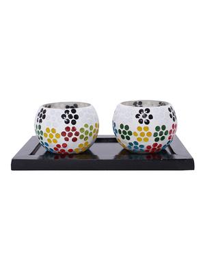 Hand Crafted Glass Votives with wooden Tray - 15614347 - Standard Image - 1