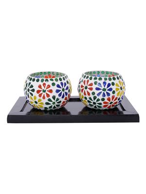 Hand Crafted Glass Votives with wooden Tray - 15614348 - Standard Image - 1