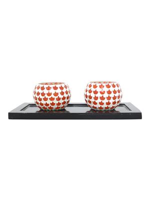 Hand Crafted Glass Votives with wooden Tray - 15614351 - Standard Image - 1