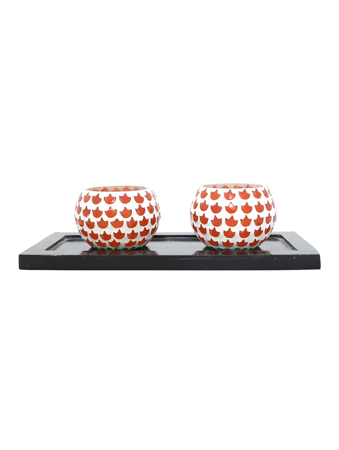 Hand Crafted Glass Votives with wooden Tray - 15614351 - Zoom Image - 1
