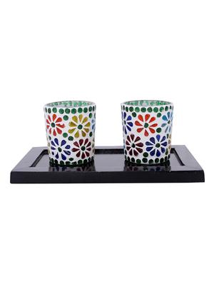 Hand Crafted Glass Votives with wooden Tray - 15614355 - Standard Image - 1