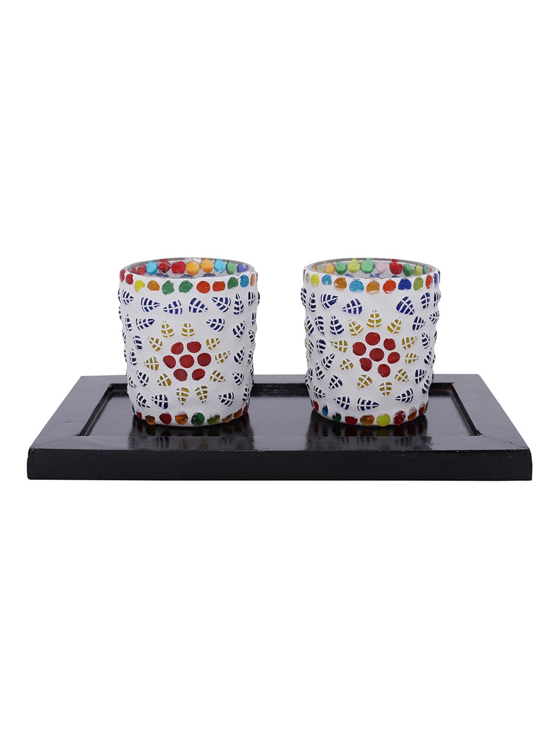 Hand Crafted Glass Votives with wooden Tray - 15614357 - Zoom Image - 1
