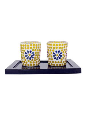 Hand Crafted Glass Votives with wooden Tray - 15614359 - Standard Image - 1
