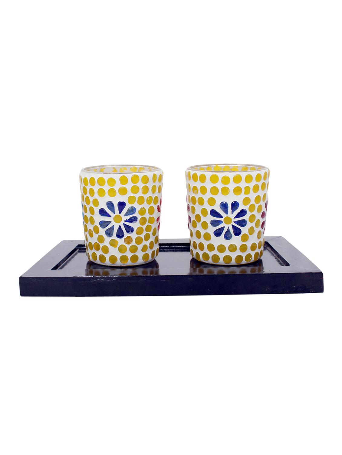 Hand Crafted Glass Votives with wooden Tray - 15614359 - Zoom Image - 1