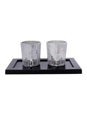 Hand Crafted Glass Votives with wooden Tray - 15614360 - Standard Image - 1