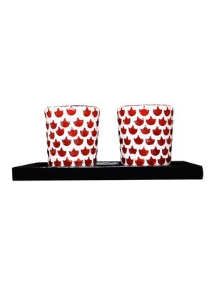 Hand Crafted Glass Votives with wooden Tray - 15614361 - Standard Image - 1
