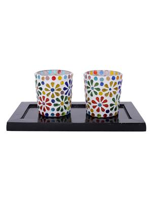 Hand Crafted Glass Votives with wooden Tray - 15614362 - Standard Image - 1