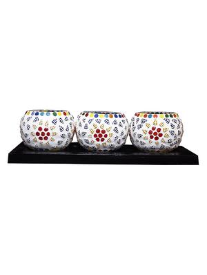Hand Crafted Glass Votives with wooden Tray - 15614364 - Standard Image - 1