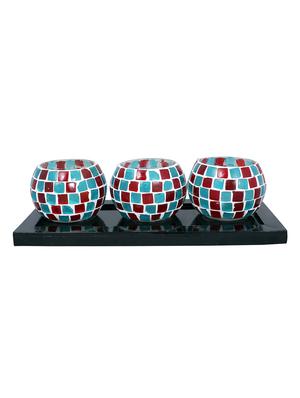 Hand Crafted Glass Votives with wooden Tray - 15614365 - Standard Image - 1